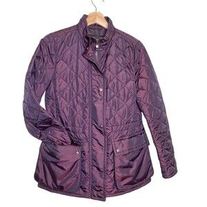 Coach Diamond Quilted Puff Jacket Full Zip Snap Buttons Flap Pockets Purple XS